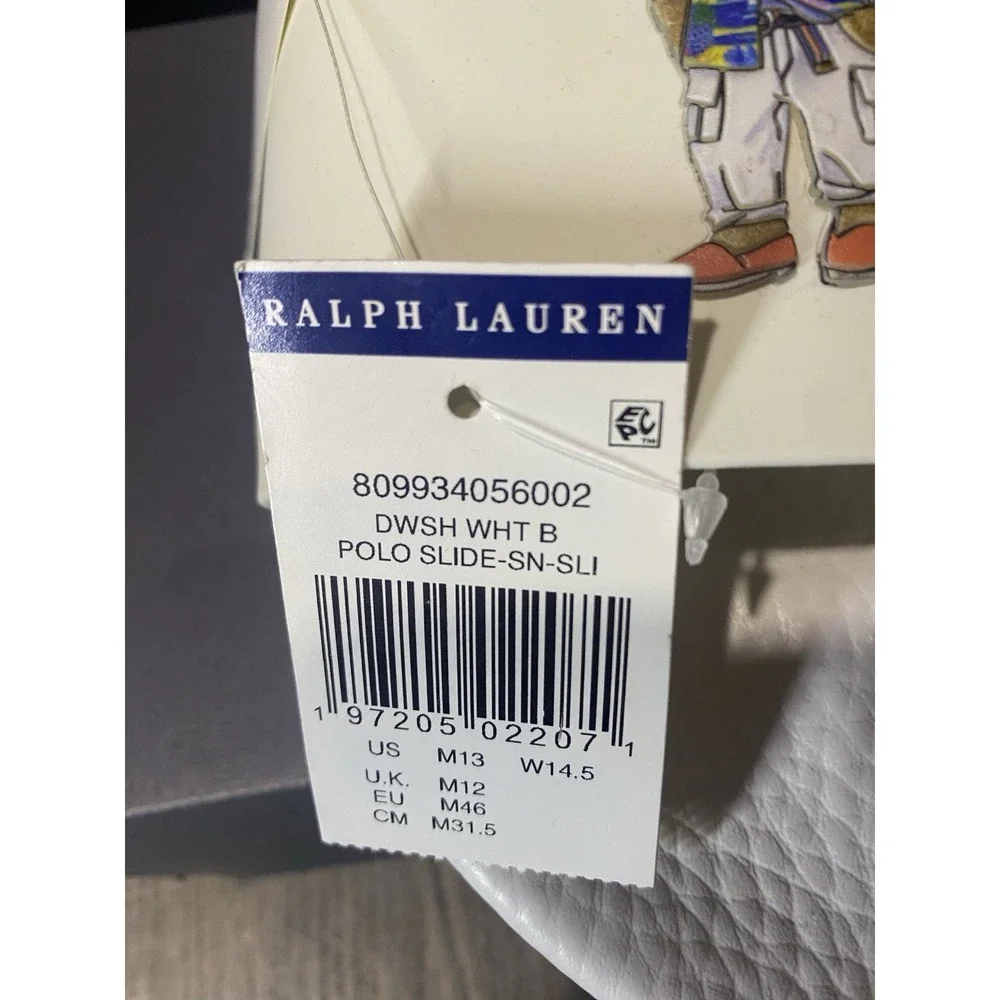 New Polo Ralph Lauren Men's Slides White Heritage Beach Polo Bear Hawaiian 13